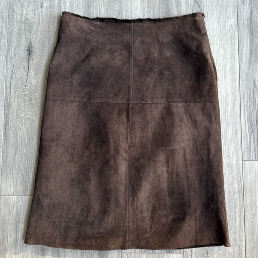 Vintage Leather Le Chateau Suede Straight Midi Skirt Chocolate Brown